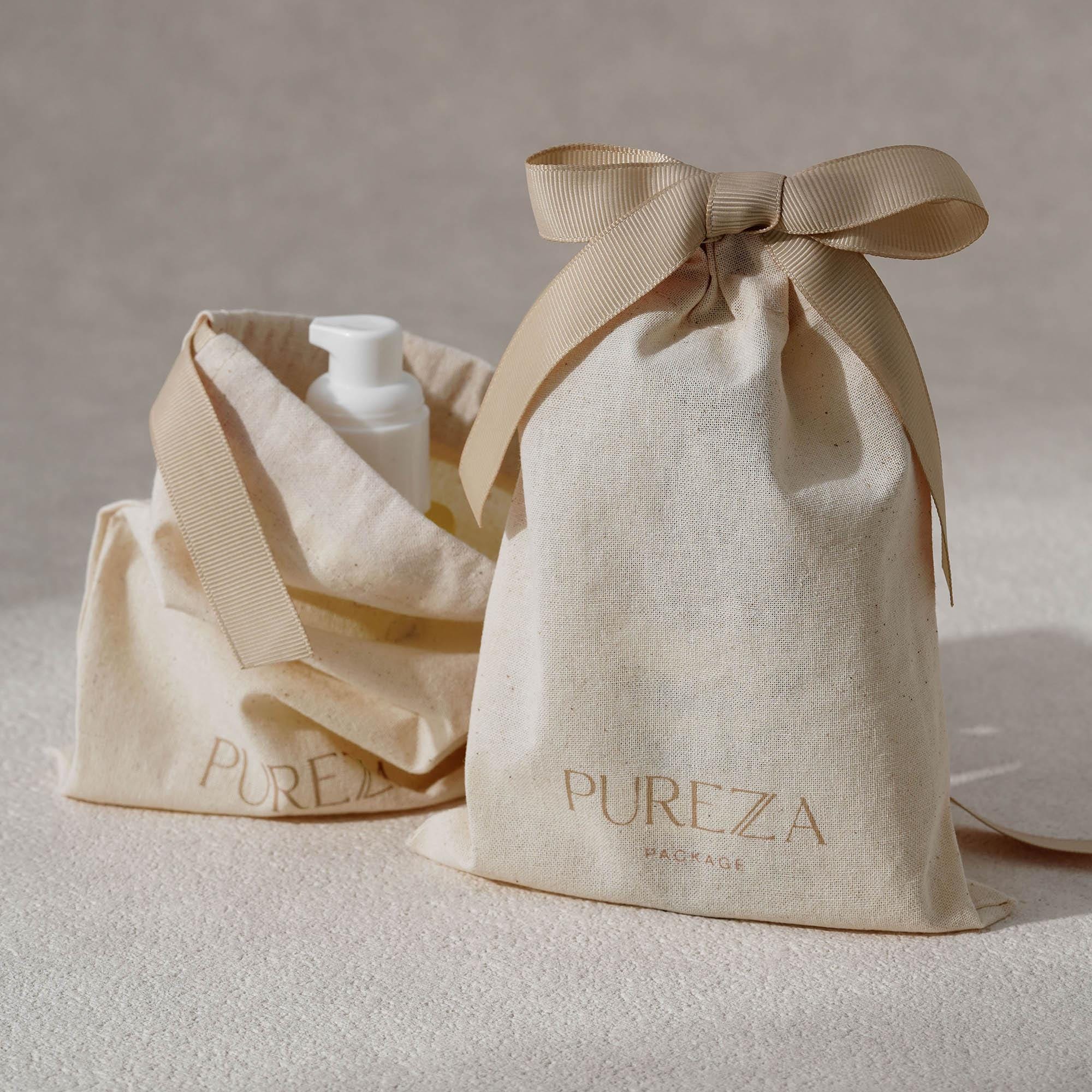 Luxury Skincare Packaging - حقيبة قطنية طبيعية قابلة للتخصيص برباط،